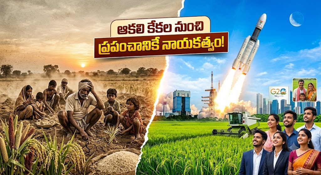 80th Independence Day: బానిస సంకెళ్ల నుండి అజేయ శక్తిగా భారత్ ప్రస్థానం... ప్రపంచం నోరెళ్లబెట్టేలా! - NaaTV Telugu India's progress on 80th Independence Day showing transition from agriculture to ISRO rocket launch and space missions