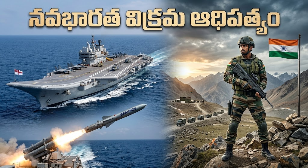 80th Independence Day: బానిస సంకెళ్ల నుండి అజేయ శక్తిగా భారత్ ప్రస్థానం... ప్రపంచం నోరెళ్లబెట్టేలా! - NaaTV Telugu Navabharat defense strength on 80th Independence Day featuring INS Vikrant aircraft carrier, BrahMos missile, and Indian Army soldier