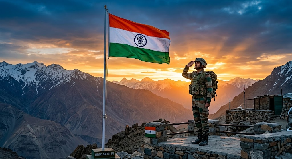 80th Independence Day: బానిస సంకెళ్ల నుండి అజేయ శక్తిగా భారత్ ప్రస్థానం... ప్రపంచం నోరెళ్లబెట్టేలా! - NaaTV Telugu Indian Army soldier saluting national flag at sunrise on 80th Independence Day showing patriotic devotion