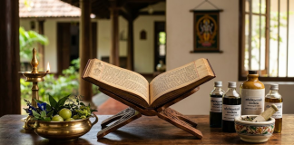 Sahasrayogam: సహస్రయోగం అంటే ఏమిటి? ఆయుర్వేద ఔషధ తయారీలో దీని ప్రాముఖ్యత మరియు విశిష్టత An open ancient Sahasrayogam Ayurvedic text manuscript next to herbal oil bottles